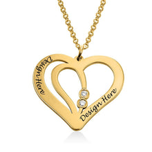 Cargar imagen en el visor de la galería, Collar de Corazón Entrelazados con Circonitas Cúbicas para Mujer de Plata 925 / Cobre Chapado de Oro X0075 Grabado Personalizado con Texto Nombre