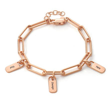Cargar imagen en el visor de la galería, Pulsera Personalizada con clip colgante barra S0017 con texto nombre para mujer hombre Cadena Ajustablede de cobre / plata de ley 925 chapada de oro rosa de 18K