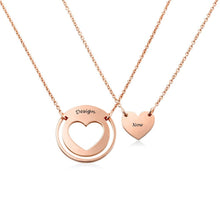 Cargar imagen en el visor de la galería, Collar con corazón recortado ajustable en plata de ley 925 chapado de oro rosa de 18K para madre hija parejas X0045 Personalizado con texto nombre