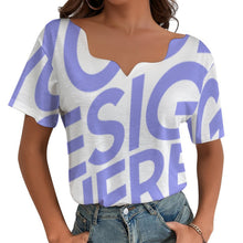 Cargar imagen en el visor de la galería, Camiseta manga corta escote ancho irregular de moda para mujer BBT Personalizada con Impresión Completa de una imagen con Foto Logo Patrón Texto