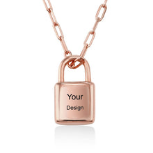 Cargar imagen en el visor de la galería, Collar con Candado Longitud Ajustable en plata de ley 925 chapado de oro rosa de 18K para mujer hombre X0033 Personalizado con texto nombre