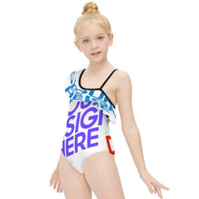 Cargar imagen en el visor de la galería, Traje de baño de tirantes de espagueti con volantes para niñas y niños personalizado con patrón foto texto (impresión de imágenes múltiples)