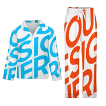 Cargar imagen en el visor de la galería, Conjunto de pijama infantil de 2 piezas con top de manga larga abotonado y pantalón SDS059 personalizado con patrón foto texto (impresión de imagen única)