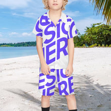 Cargar imagen en el visor de la galería, Conjunto playero playera manga corta y shorts niño (2 piezas) A27TZ personalizado con patrón foto texto (impresión de imagen única)