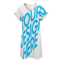 Cargar imagen en el visor de la galería, Vestido holgado de Manga Corta con Cuello en V para mujer NZ2202046 Personalizado con Impresión Completa de una imagen con Foto Logo Patrón Texto