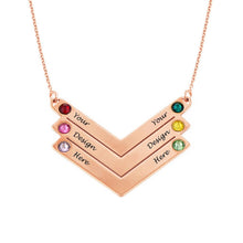 Cargar imagen en el visor de la galería, Cadena con colgante rectangular de ángulo recto forma en V piedra natal Longitud Ajustable en plata de ley 925 chapado de oro rosa de 18K para mujer hombre X0031 Personalizado con texto nombre