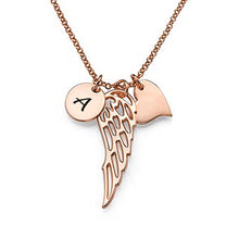 Cargar imagen en el visor de la galería, Collar de Ala Ángel Corazon Disco de Plata de Ley 925 / Cobre X0027 Grabado Personalizado con Texto Nombre