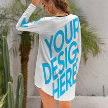 Cargar imagen en el visor de la galería, Vestido cuello redondo dobladillo irregular manga larga para mujer NZ013 Personalizado con Impresión Completa de una imagen con Foto Logo Patrón Texto