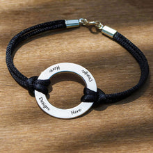 Cargar imagen en el visor de la galería, Pulsera de raso negro con anillo de plata de ley 925 para mujer hombre S0010 Personalizada Grabada con Texto Nombre