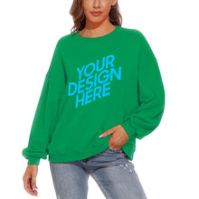 Cargar imagen en el visor de la galería, Sudadera para mujer con mangas abullonadas de vellón holgada con cuello redondo y hombros caídos casual NZ2205185 D85 Personalizada con Foto, Texto o Logo