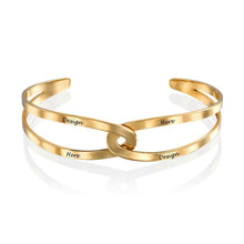 Cargar imagen en el visor de la galería, Brazalete / Pulsera abierto de empalme de moda para mujer hombre de plata de ley 925 chapado en oro / oro rosa de 18K S0011 Personalizada Grabada con Texto Nombre