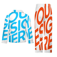 Cargar imagen en el visor de la galería, Conjunto de pijama infantil de 2 piezas con top de manga larga abotonado y pantalón SDS059 personalizado con patrón foto texto (impresión de imagen única)