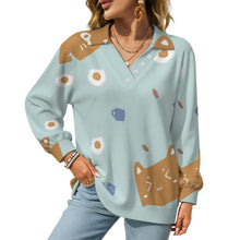 Cargar imagen en el visor de la galería, V-neck Sweater Cat，egg，candy
