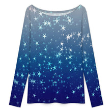 Cargar imagen en el visor de la galería, Big Round Neck Long Sleeved Shirt Stars, Blue, Gradients
