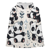 Cargar imagen en el visor de la galería, Fleece Jacket with Hood Panda, White Flower
