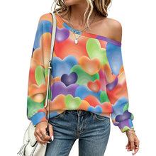 Cargar imagen en el visor de la galería, Off-shoulder Hoodie Color Heart Pattern
