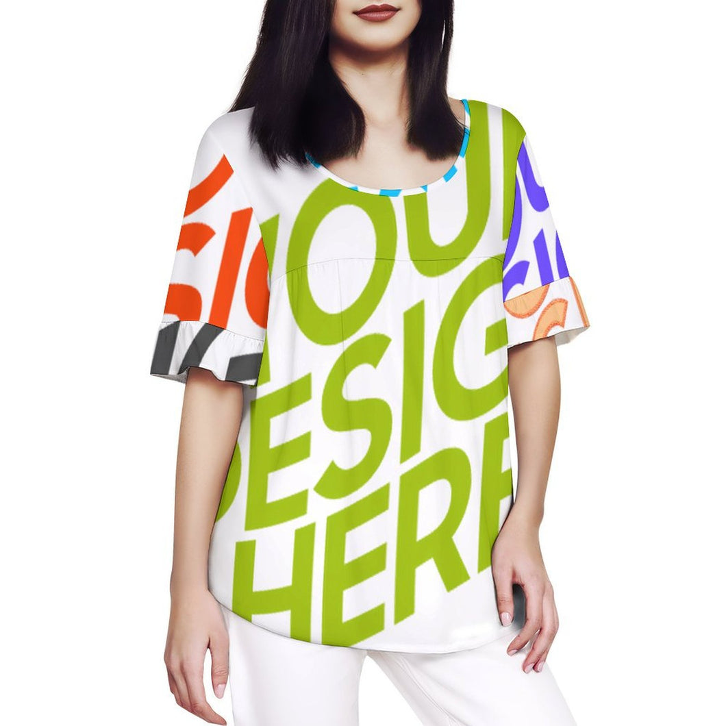 Camiseta de mujer con mangas de hoja de loto NT104 personalizado con patrón foto texto (impresión de imágenes múltiples)