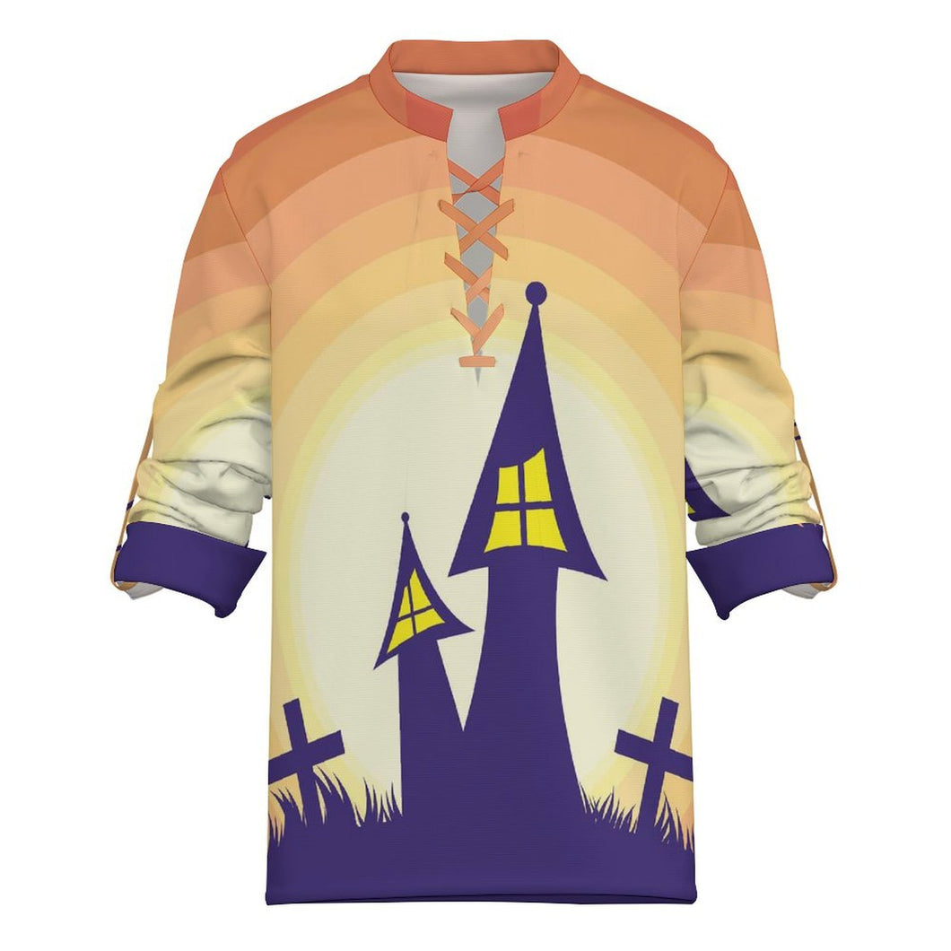 Camisa Elástica de Manga Larga para Hombre | Cuello Mao y Diseño con Cordones