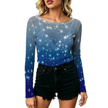 Cargar imagen en el visor de la galería, Big Round Neck Long Sleeved Shirt Stars, Blue, Gradients
