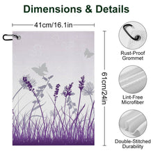 Cargar imagen en el visor de la galería, Golf Towel with Hanging Loop Purple, Butterfly, Reed Style 41x61cm
