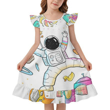Cargar imagen en el visor de la galería, Floral Edge Nightgown Astronauts, Spaceflights, Spaceships, Children's Fun
