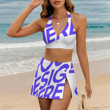 Cargar imagen en el visor de la galería, Conjunto de traje de baño de dos piezas para mujer con minifalda con abertura 308977 Personalizado con impresión completa con Foto Logo Patrón Texto
