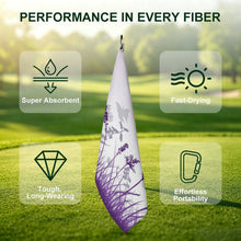 Cargar imagen en el visor de la galería, Golf Towel with Hanging Loop Purple, Butterfly, Reed Style 41x61cm
