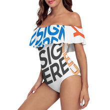Cargar imagen en el visor de la galería, Traje de baño de una pieza con volantes y hombros descubiertos OFF SHOULDER para mujer 294328 personalizado con patrón foto texto (Impresión Completa de múltiples imágenes)
