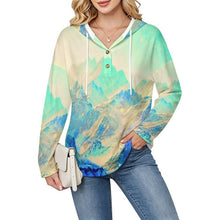 Cargar imagen en el visor de la galería, V-neck Button-up Sweater Blue Mountains, Scenery
