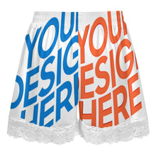 Cargar imagen en el visor de la galería, Pantalones de pijama cortos con ribete de encaje para mujer SDS2516 personalizados con patrón foto texto (impresión de imágenes múltiples)
