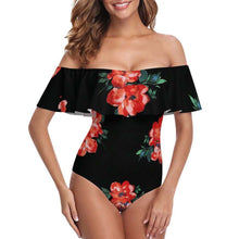 Cargar imagen en el visor de la galería, Traje de baño de una pieza con volantes y hombros descubiertos OFF SHOULDER para mujer 294328 personalizado con patrón foto texto (impresión de imagen única)
