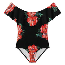Cargar imagen en el visor de la galería, Traje de baño de una pieza con volantes y hombros descubiertos OFF SHOULDER para mujer 294328 personalizado con patrón foto texto (impresión de imagen única)
