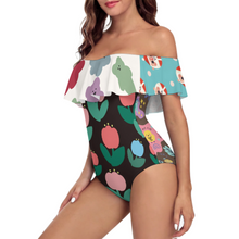 Cargar imagen en el visor de la galería, Traje de baño de una pieza con volantes y hombros descubiertos OFF SHOULDER para mujer 294328 personalizado con patrón foto texto (Impresión Completa de múltiples imágenes)
