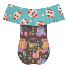 Cargar imagen en el visor de la galería, Traje de baño de una pieza con volantes y hombros descubiertos OFF SHOULDER para mujer 294328 personalizado con patrón foto texto (Impresión Completa de múltiples imágenes)
