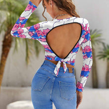 Cargar imagen en el visor de la galería, Top Corto Espalda Descubierta Personalizado | Camiseta Lazo Espalda Yoga
