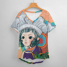 Cargar imagen en el visor de la galería, Camiseta Cuello V Mujer de Seda de Hielo | Personalizable con Foto
