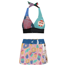 Cargar imagen en el visor de la galería, Conjunto de traje de baño de dos piezas para mujer con minifalda con abertura 308977 personalizado con patrón foto texto (impresión de imágenes múltiples)
