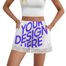 Cargar imagen en el visor de la galería, Pantalones de pijama cortos con ribete de encaje para mujer SDS2516 personalizados con patrón foto texto (impresión de imagen única)
