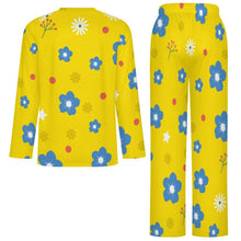 Cargar imagen en el visor de la galería, Shoulder Long Sleeved Pajama Set Yellow, Flower Background

