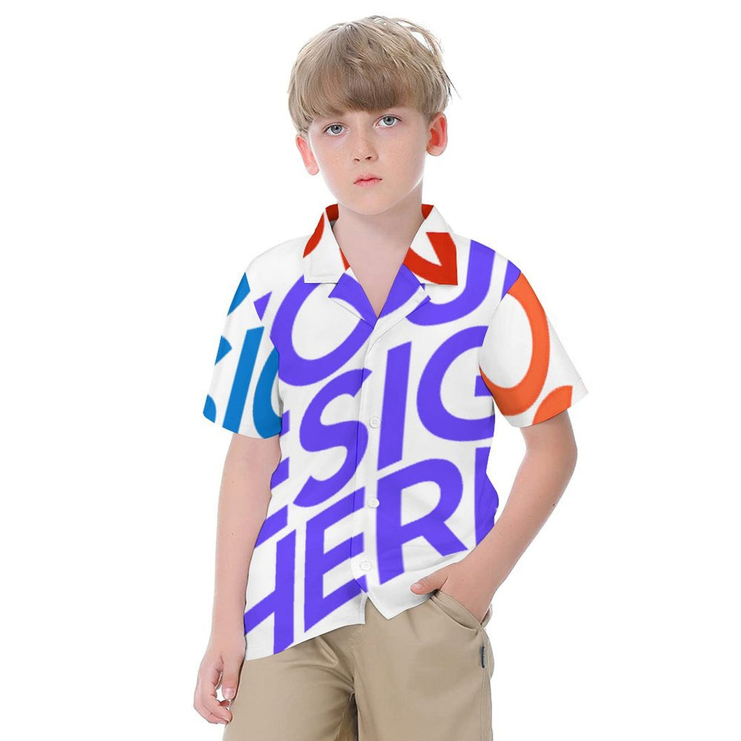 Camisa infantil de manga corta de algodón puro con cuello cubano SDS012 personalizado con patrón foto texto