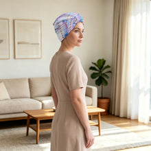 Cargar imagen en el visor de la galería, Elastic Headscarf Hat Geometric, Dreamy, Blue-violet Style 25cm
