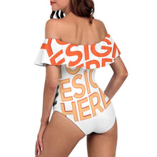 Cargar imagen en el visor de la galería, Traje de baño de una pieza con volantes y hombros descubiertos OFF SHOULDER para mujer 294328 personalizado con patrón foto texto (Impresión Completa de múltiples imágenes)
