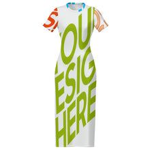 Cargar imagen en el visor de la galería, Vestido Midi Ajustado de Manga Corta para Mujer RRDCQ personalizado con patrón foto texto (impresión de imágenes múltiples)
