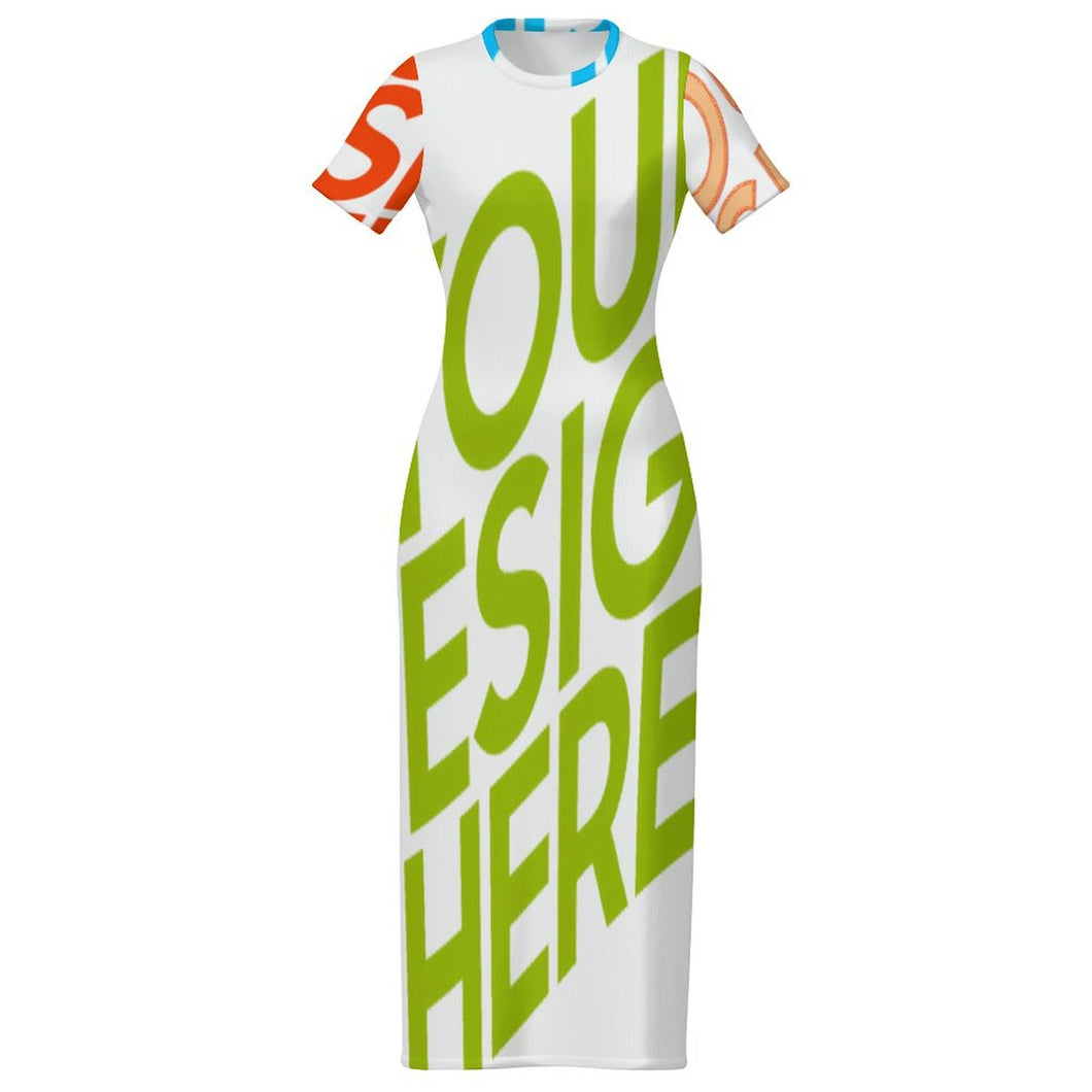 Vestido Midi Ajustado de Manga Corta para Mujer RRDCQ personalizado con patrón foto texto (impresión de imágenes múltiples)