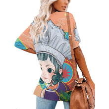 Cargar imagen en el visor de la galería, Camiseta Cuello V Mujer de Seda de Hielo | Personalizable con Foto
