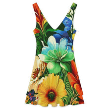 Cargar imagen en el visor de la galería, V-neck Sleeveless Double Layered Ruffled Skirt Vintage, Floral
