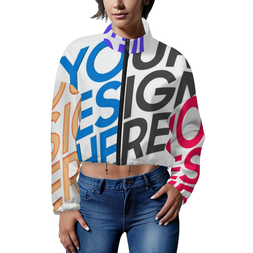 Chaqueta corta de polar con capucha para mujer MWL476 personalizado con patrón foto texto (impresión de imágenes múltiples)