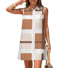 Cargar imagen en el visor de la galería, Vestido camisero sin mangas con botones y bolsillos efecto lino para mujer
