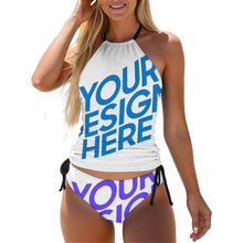 Cargar imagen en el visor de la galería, Bikini de dos piezas sin tirantes y cuello halter para mujer F145kA01 personalizado con patrón foto texto
