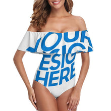 Cargar imagen en el visor de la galería, Traje de baño de una pieza con volantes y hombros descubiertos OFF SHOULDER para mujer 294328 personalizado con patrón foto texto (impresión de imagen única)
